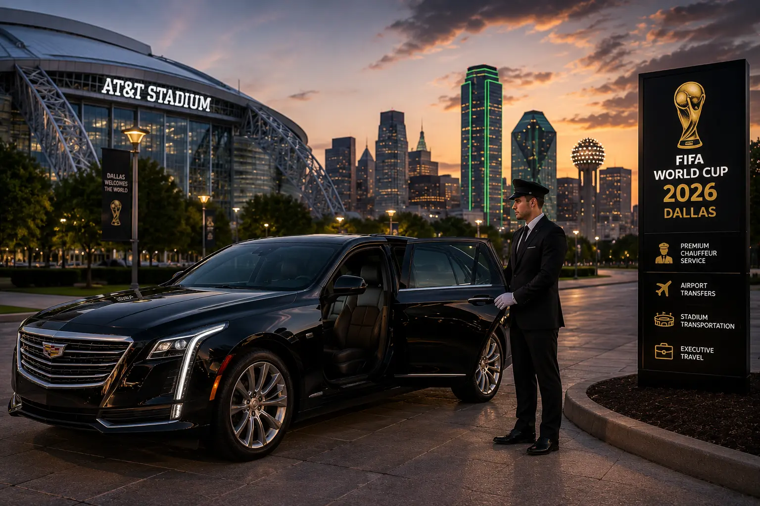 Dallas Black Car Service — FIFA World Cup 2026 AT&T Stadium Dallas black car service FIFA World Cup 2026 Arlington chauffeur AT&T Stadium luxury limo