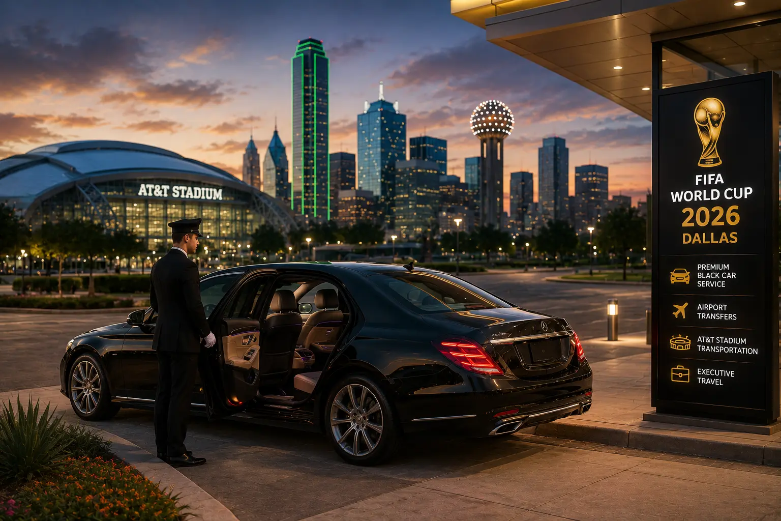 World Cup Transportation Dallas — MG Luxury Limo World Cup Transportation Dallas luxury chauffeur black car service AT&T Stadium FIFA 2026