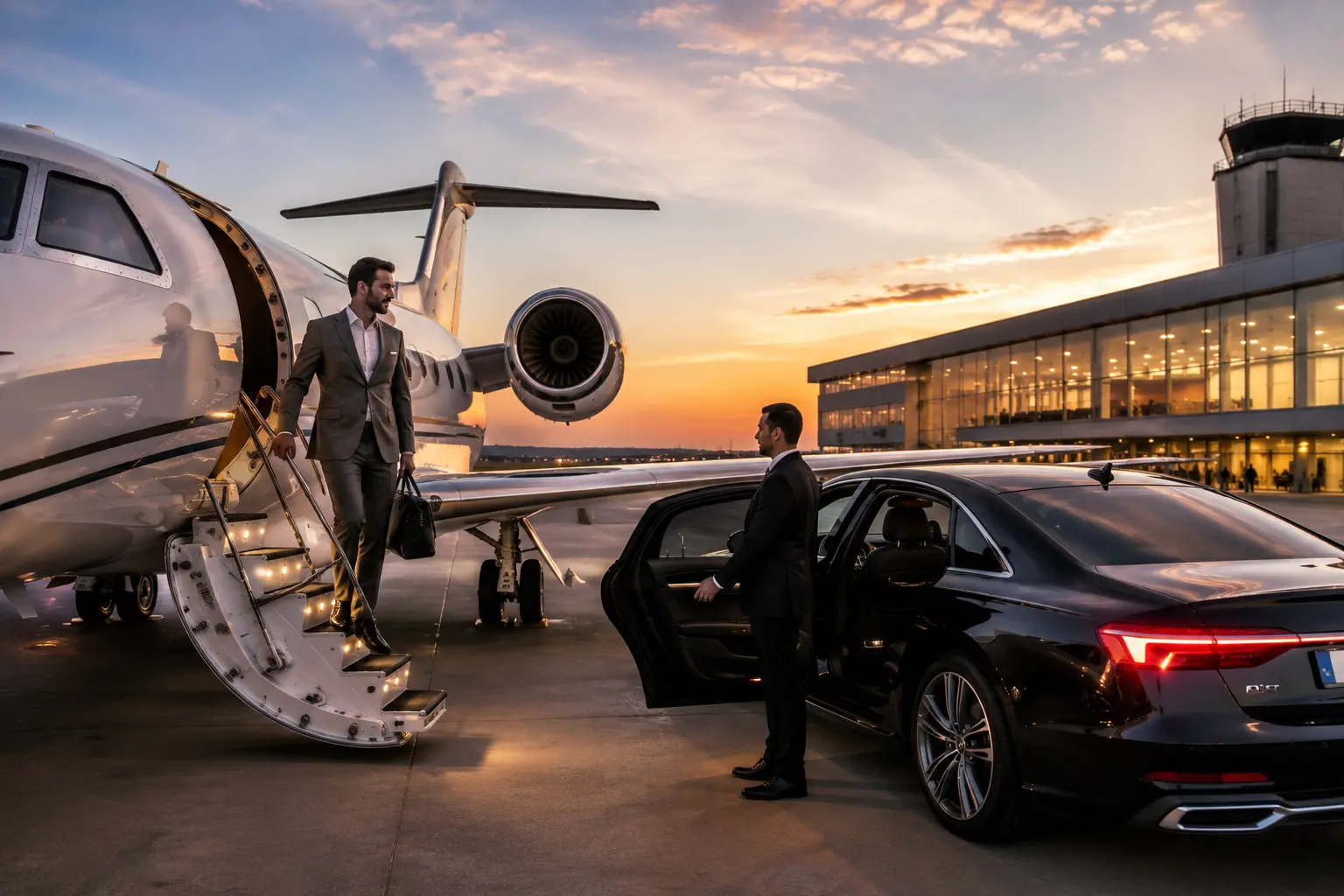 FBO Transportation Houston Executive Chauffeur Service — MG Luxury Limo FBO transportation Houston executive chauffeur private jet tarmac luxury SUV limo service MG Luxury Limo