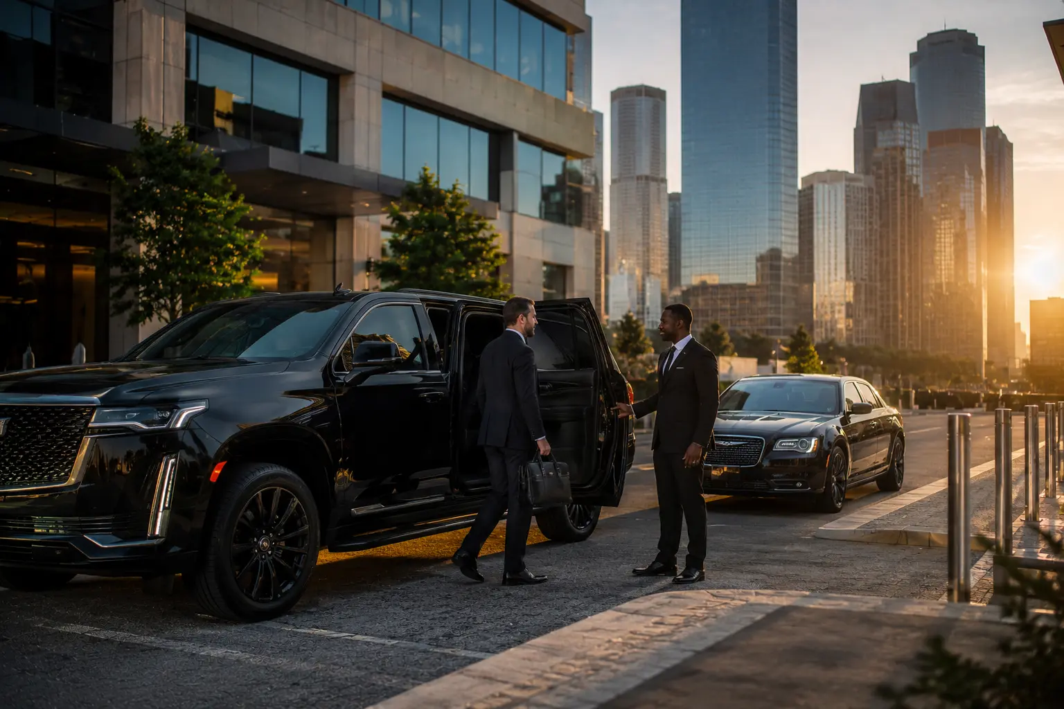 Corporate Transportation Houston executive boarding luxury SUV downtown
