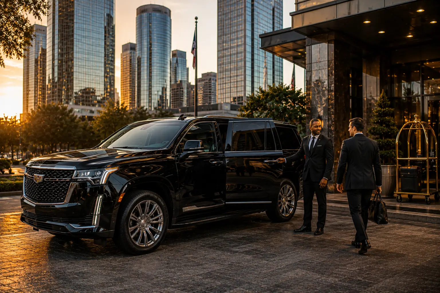 Hourly Chauffeur Service Houston chauffeur opening door at hotel
