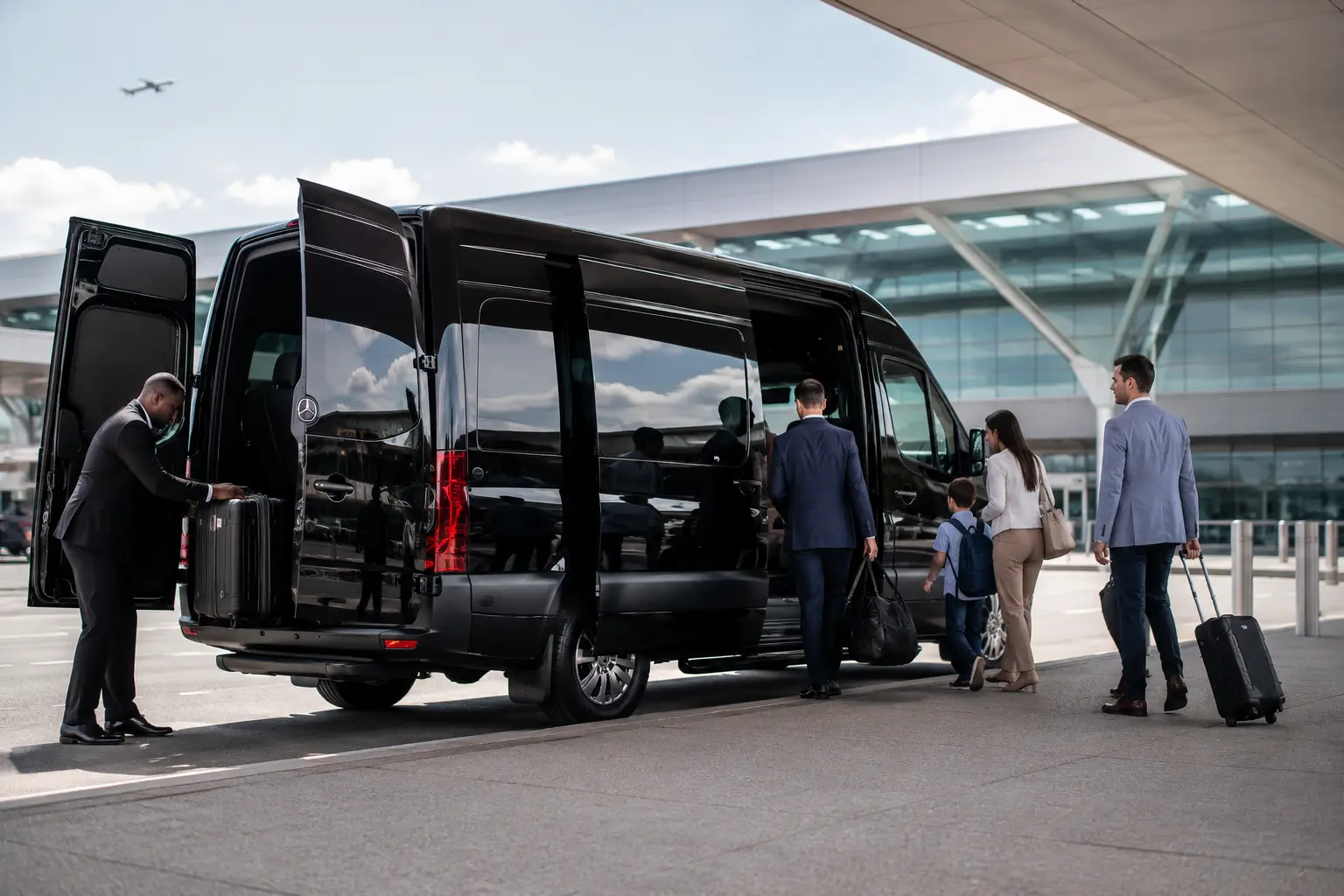 Sprinter Van Rental Houston — Airport Service at IAH Sprinter Van Rental Houston airport service at IAH loading luggage