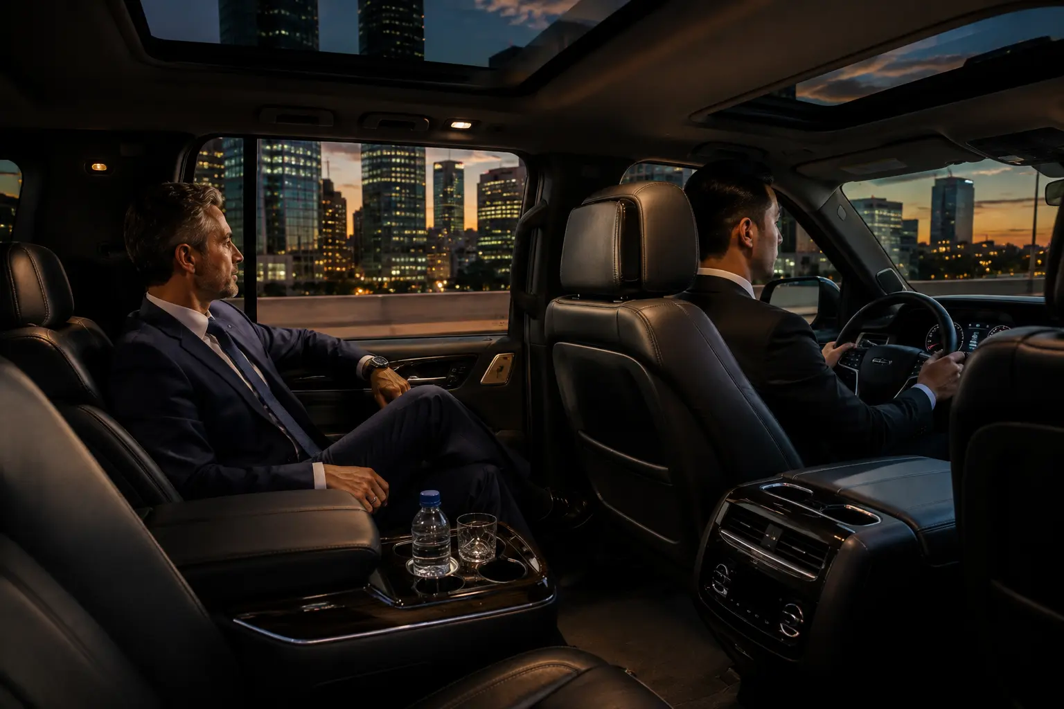 Luxury Chauffeur Service Houston — Curbside Door Service Luxury chauffeur service Houston chauffeur opening SUV door for client at hotel entrance