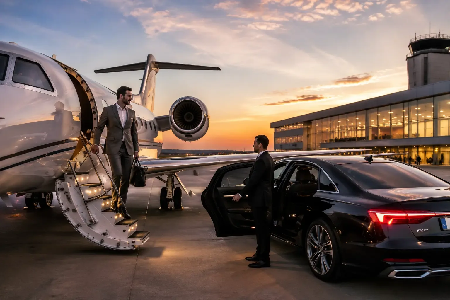 FBO transportation Houston executive chauffeur private jet tarmac luxury SUV limo service MG Luxury Limo