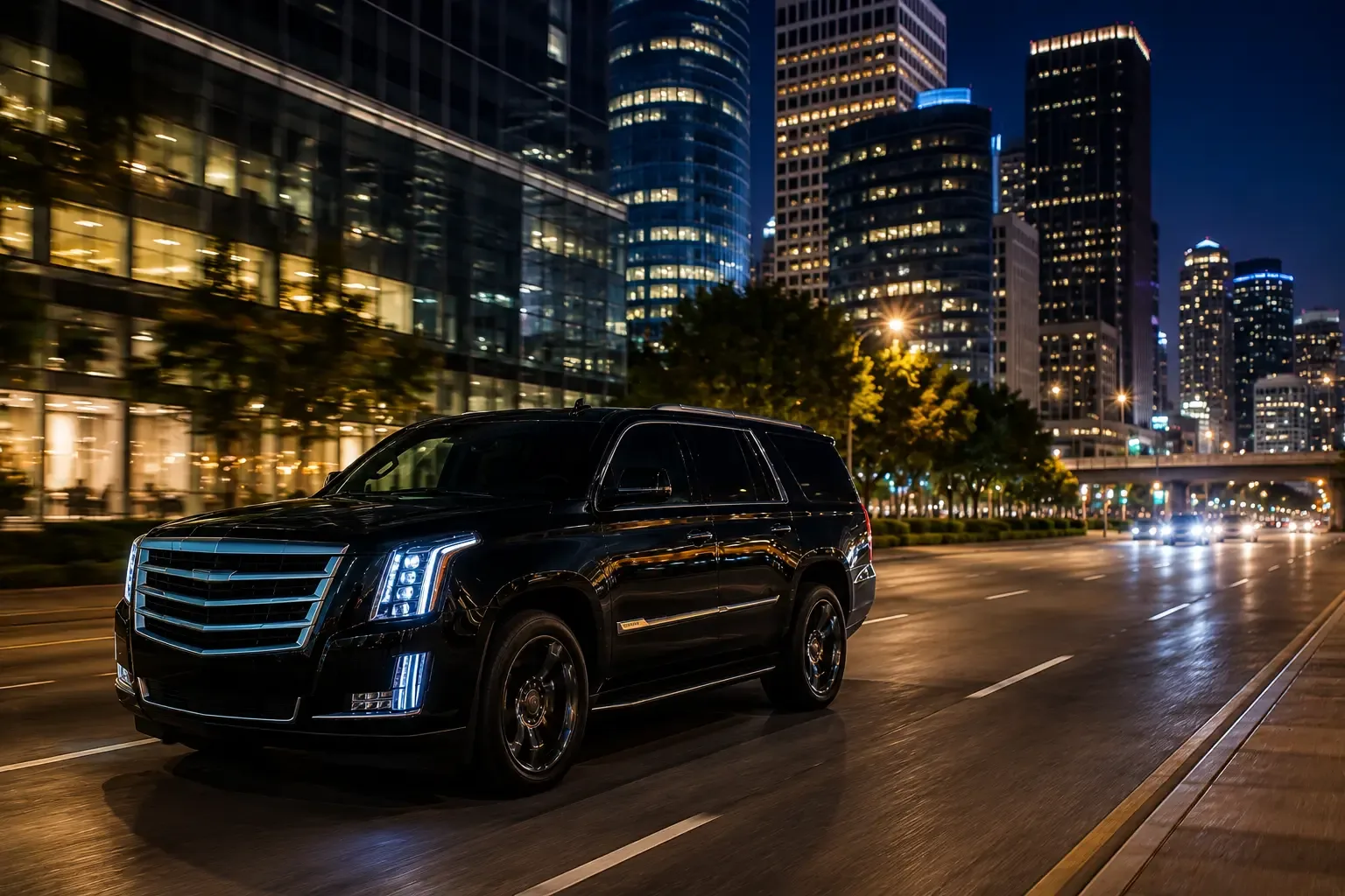 Houston luxury car service MG Luxury Limo fleet exterior