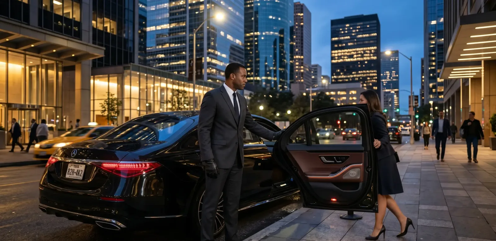 Luxury chauffeur service Houston black car with a professional driver