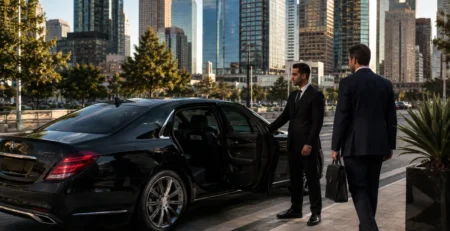 Casino Transportation Houston chauffeur opening car door for client in Houston